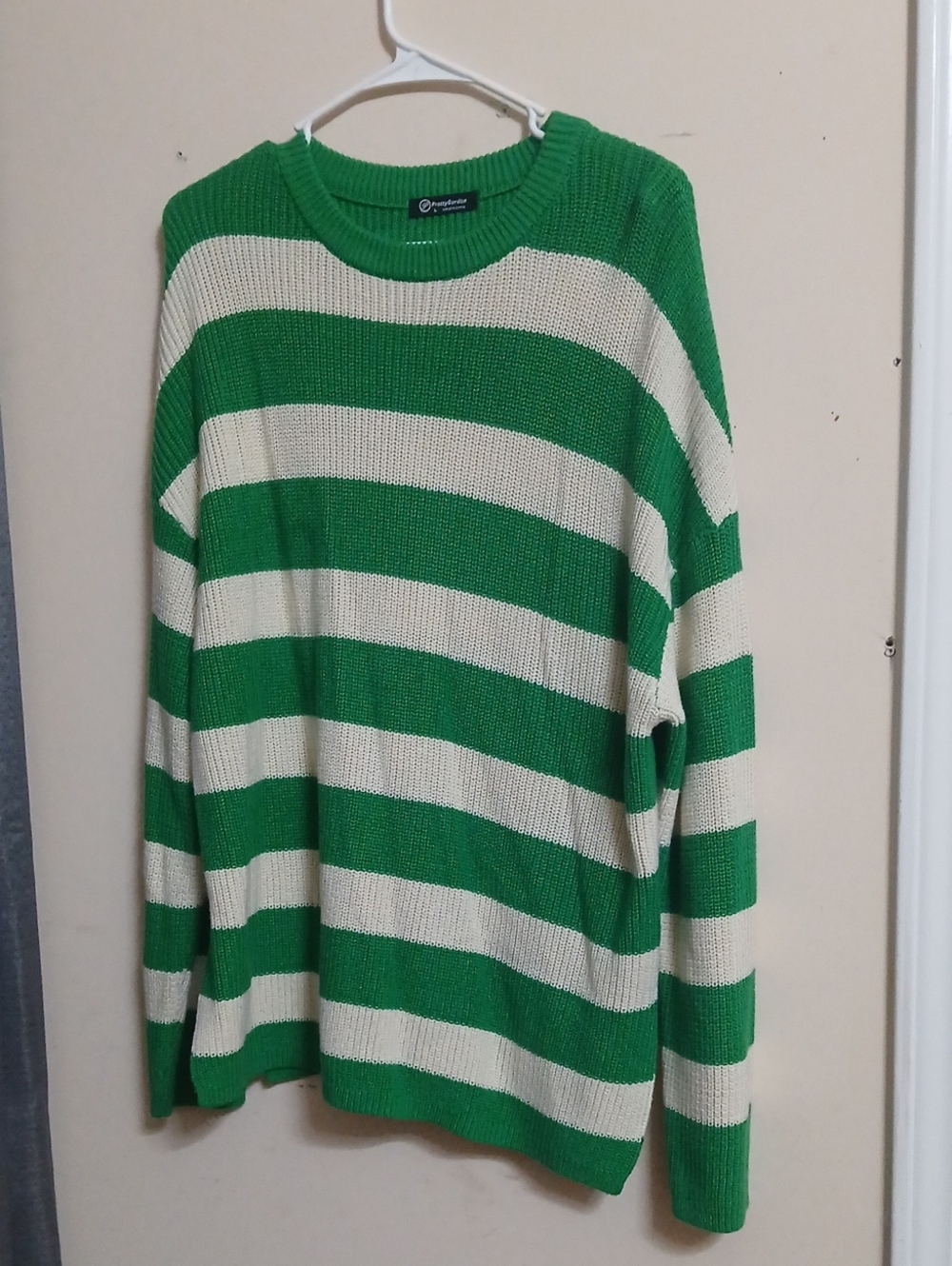 Casual Green & Cream Striped Sweater